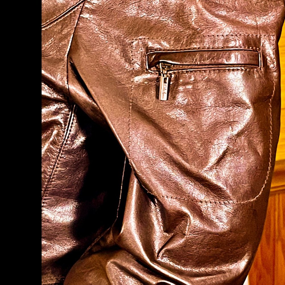 ⭐️HP⭐️COLE HAAN▪️Deep Brown Lambskin Leather & Wool Convertible Collar Jacket - Picture 8 of 16